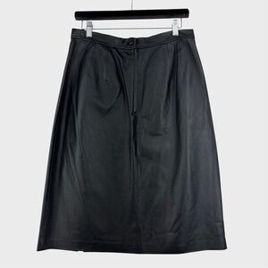 Vintage 90's Minimalism Black Leather Skirt Size 12 Midi Length Fits 30"‎ waist